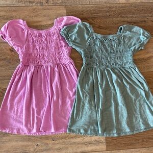 GAP Girls' Smocked Puff-Sleeve Dresses - Pink & Sage size XS(4-5)